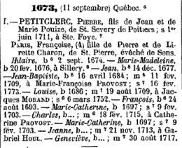 extrait du dictionnaire généalogique des familles canadiennes  Tanguay, Cyprien (1819-1902).